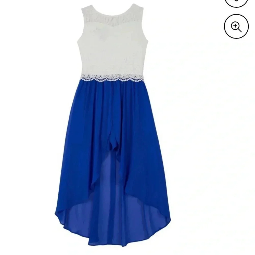 Girls royal blue lace‎ layered flowing dress with mini shorts